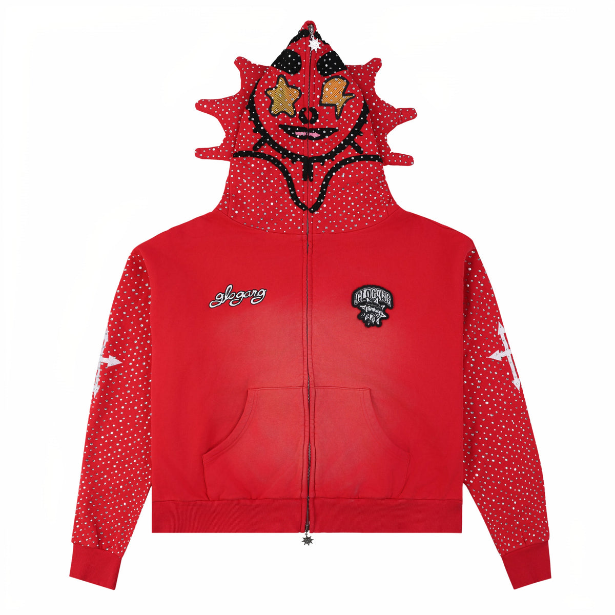 Glo Man Full Zip Pearl Rhinestone Hoodie (Red Pearl)