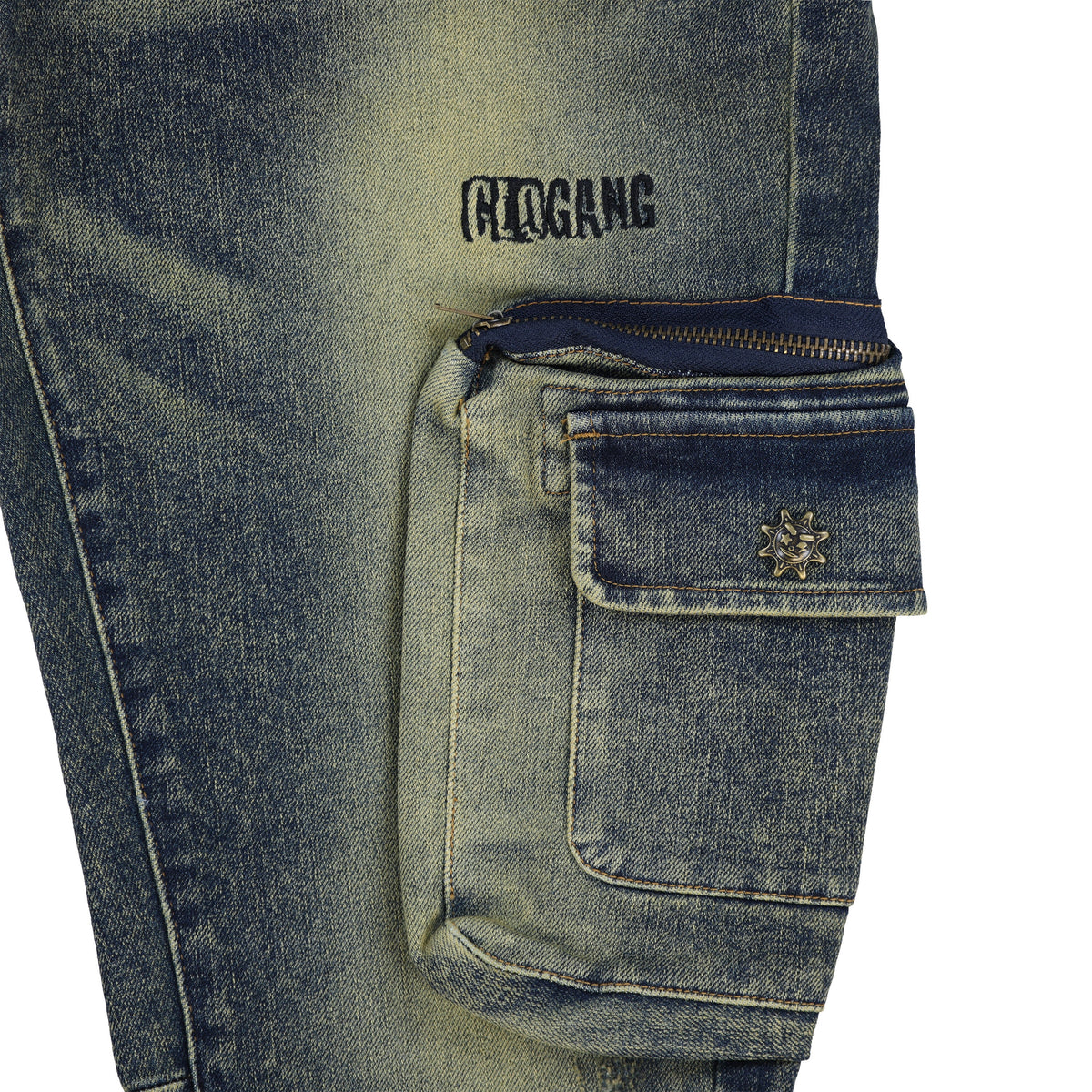 Glo Gang Denim Cargo Flare (Indigo Denim)