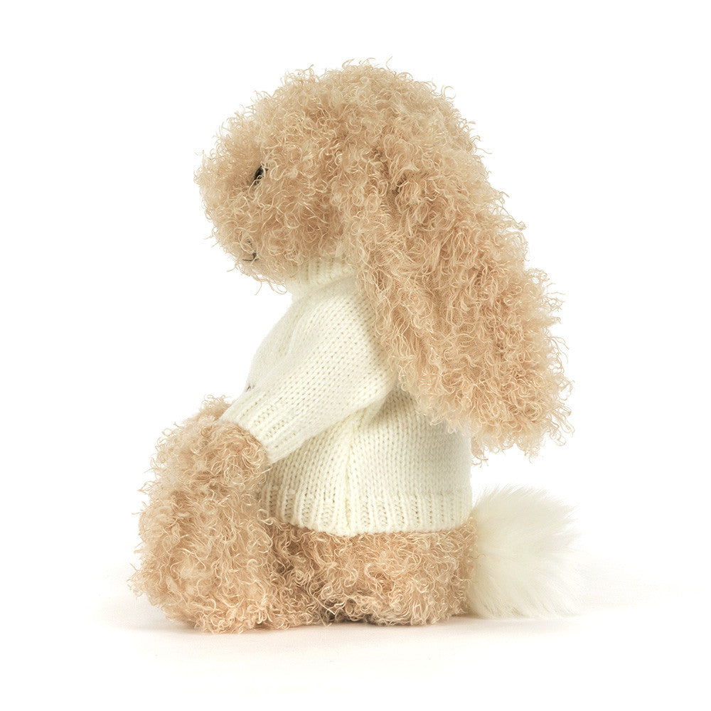 Bashful Luxe Bunny Curly with Personalised Cream Jumper