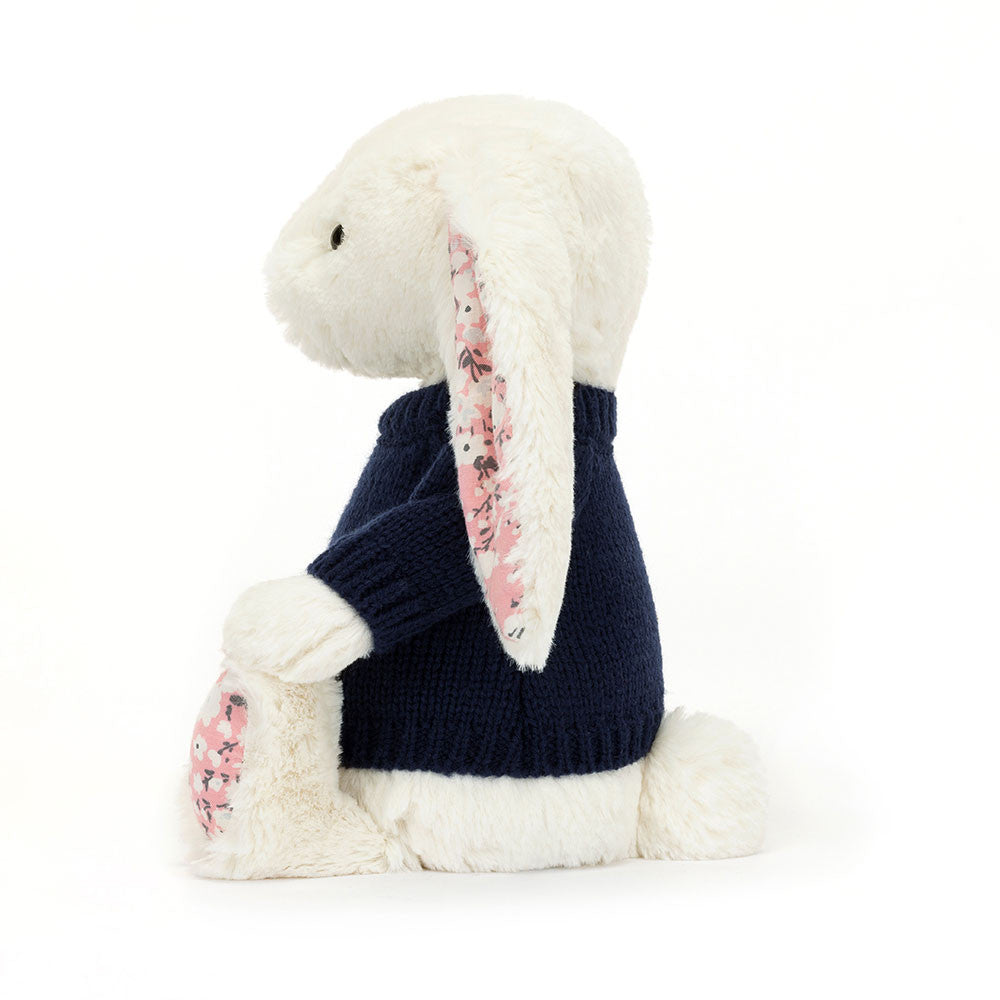 Blossom Cherry Bunny with Personalised Navy Jumper