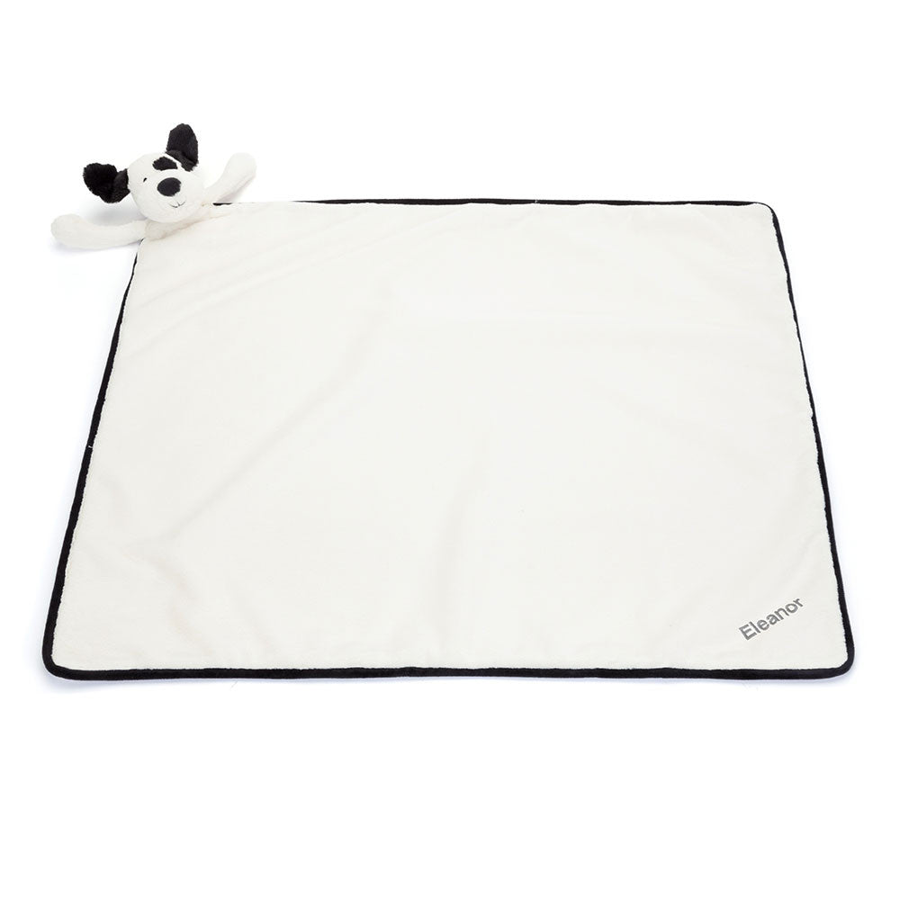Personalised Bashful Black & Cream Puppy Blankie