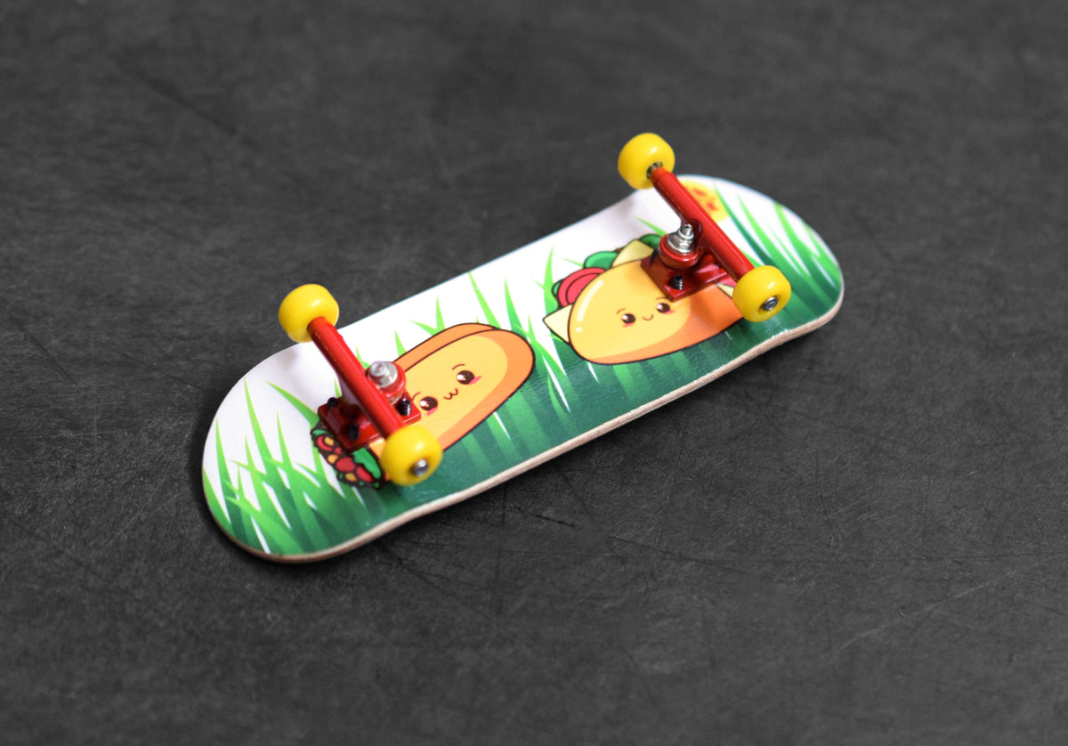 32mm Prolific Gen2 Fingerboard Complete - "Happy Tacos" Graphic - Gen2 Prodigy Trucks + Pro Duro Bubble Bushings