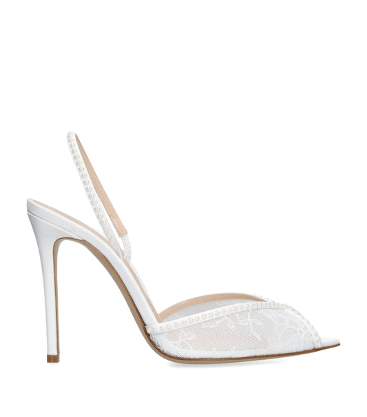 Andrea Wazen Embellished Lace Katy Slingback Heels 105