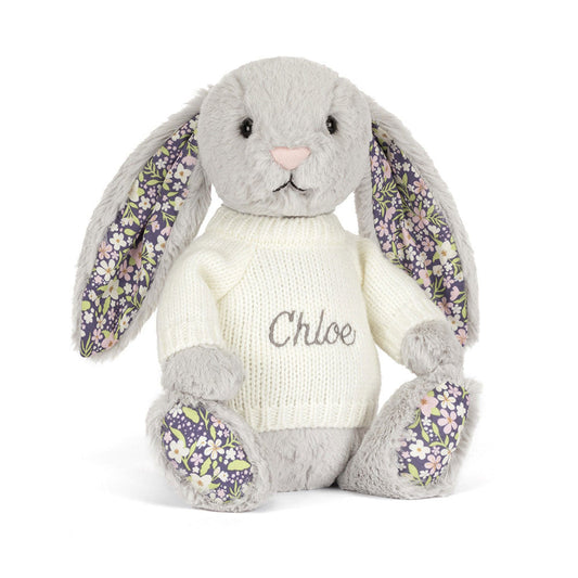 Blossom Silver Bunny 'Bloom' with Personalised Cream Jumper