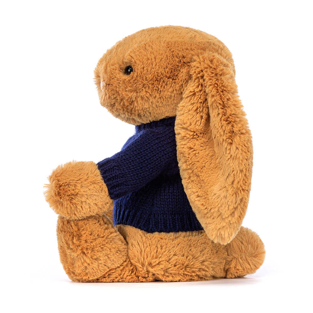 Bashful Golden Bunny with Personalised Navy Jumper