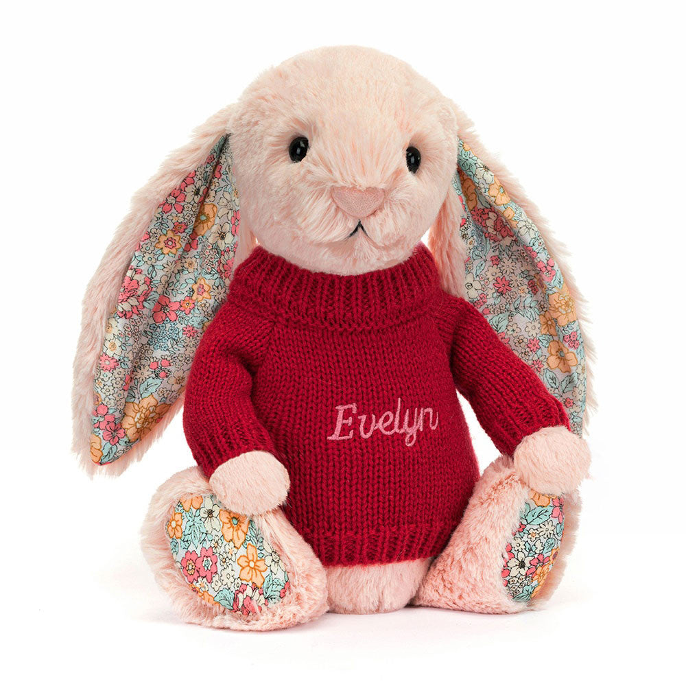 Blossom Blush Bunny with Personalised Red Jumper