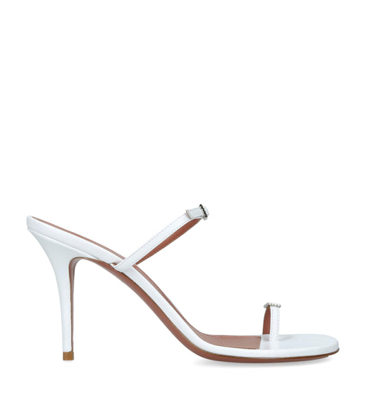 Amina Muaddi Leather Adut Heeled Sandals 90